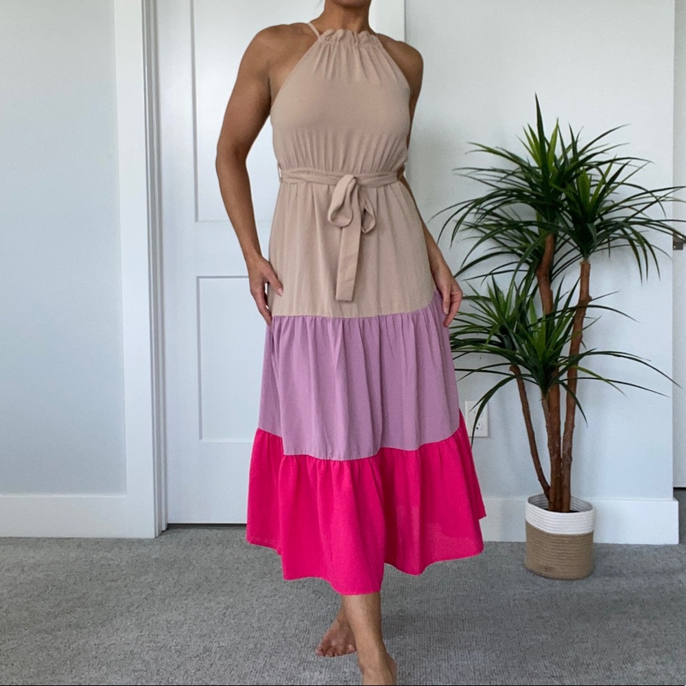 Color Block Halter Dress